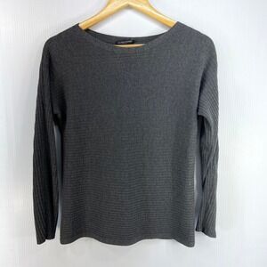 Eileen Fisher Gray Wool Ribbed Long Sleeve Boat Neck Sweater Womens Small Petite